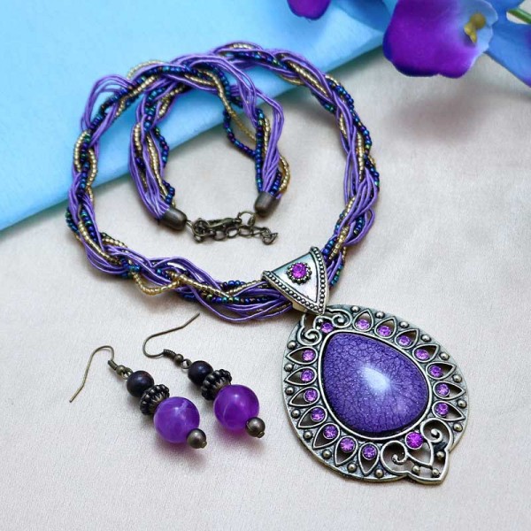 Purple Blue Stone Designer Necklace Set